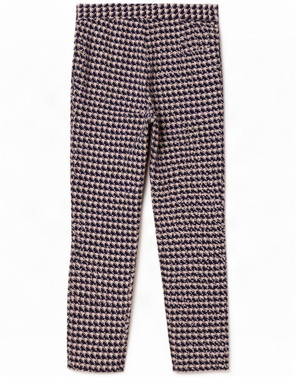 Calça feminina reta casual Zara médio W28 L27 azul houndstooth
