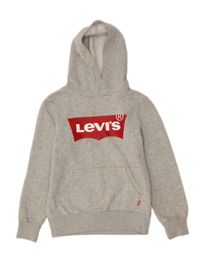 LEVI'S Girls Graphic Hoodie Jumper 8-9 Years Small Grey Cotton Vintage Levi's and Second-Hand Levi's from Messina Hembry 