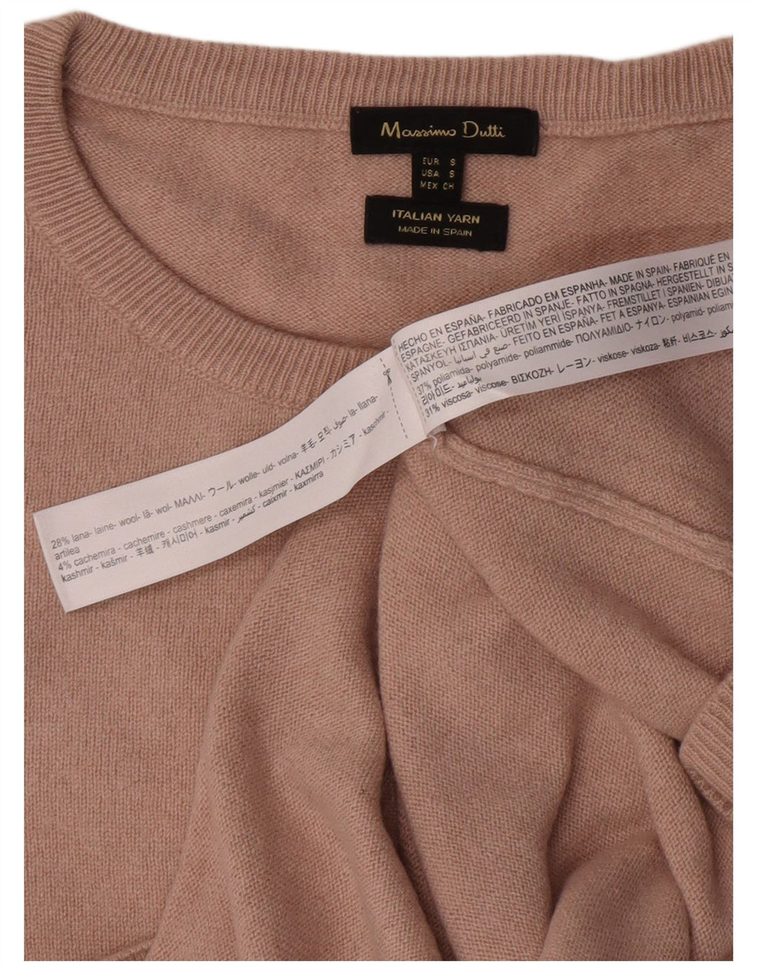 Suéter feminino Massimo Dutti com gola canoa Reino Unido 10 pequeno bege poliamida