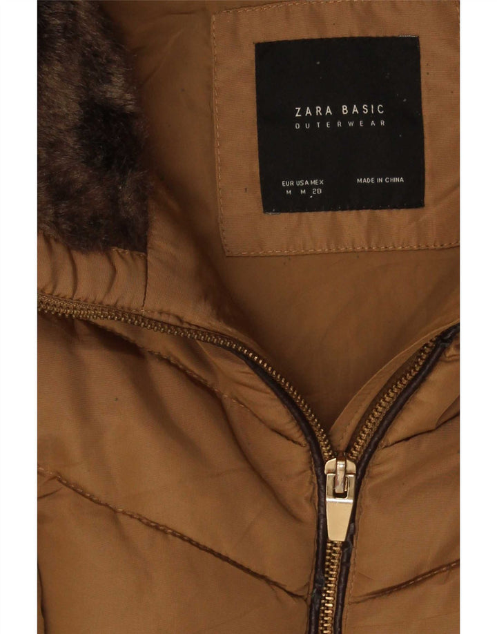Jaqueta acolchoada feminina Zara UK 12 poliéster marrom médio