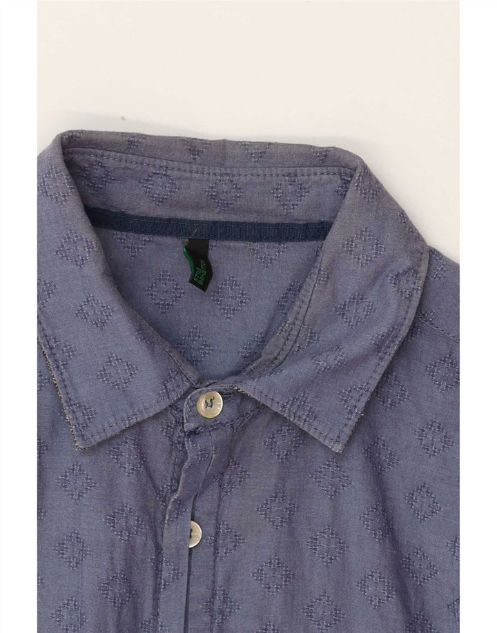 Camisa masculina Benetton pequena azul marinho geométrica