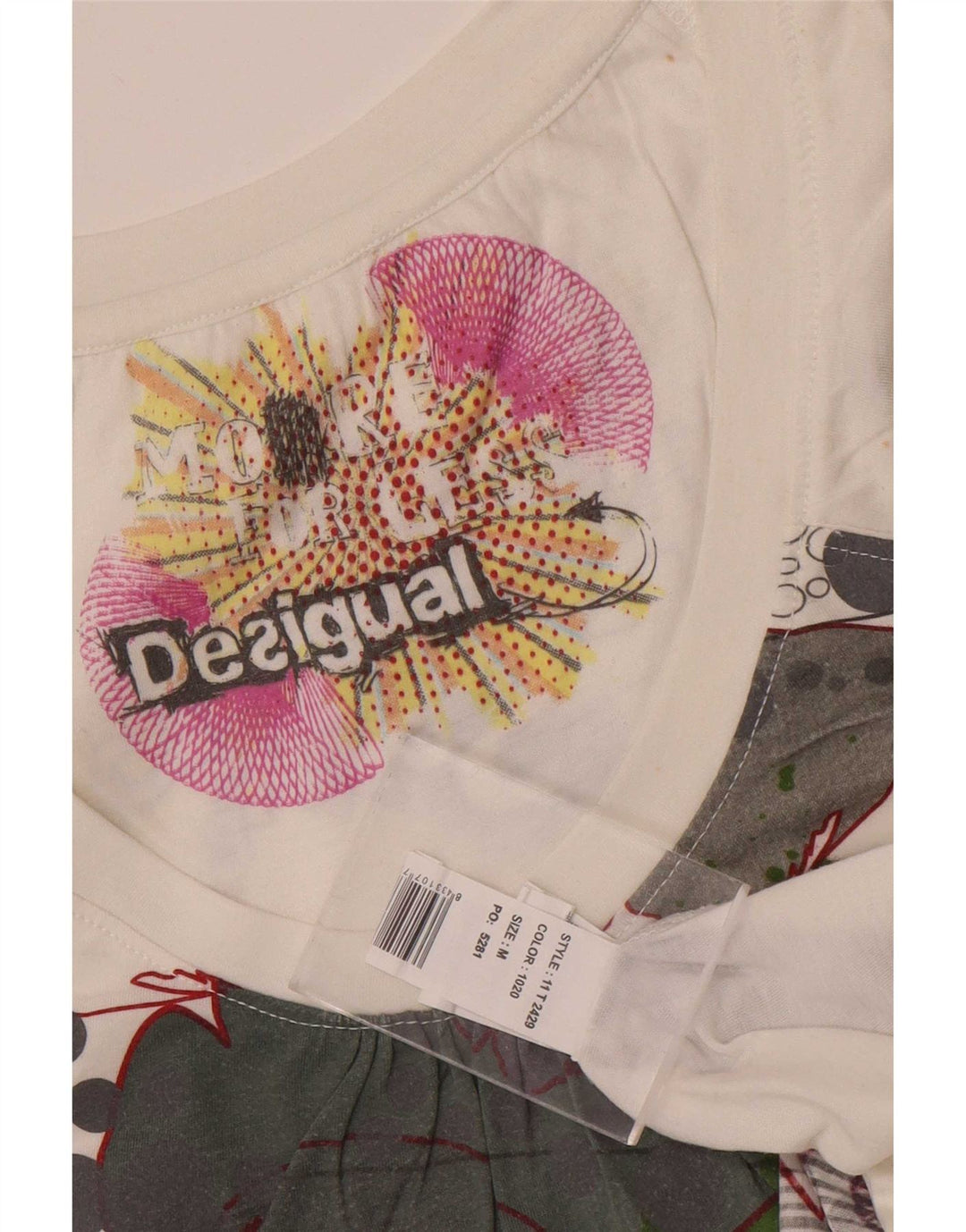 Camiseta feminina Desigual com estampa gráfica UK 12 médio branco poliéster