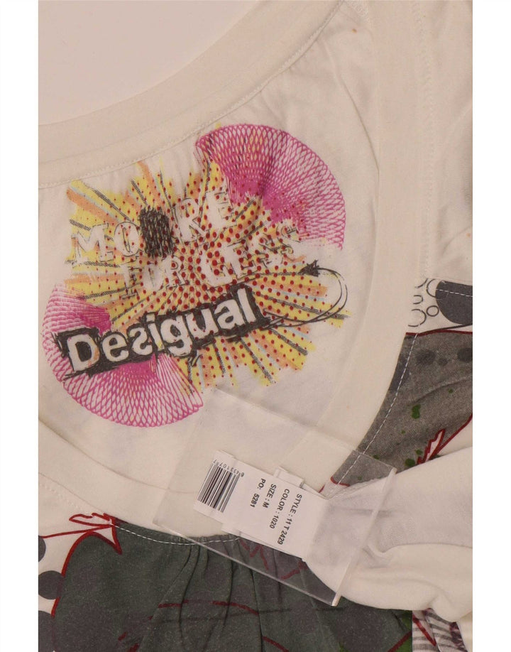 Camiseta feminina Desigual com estampa gráfica UK 12 médio branco poliéster