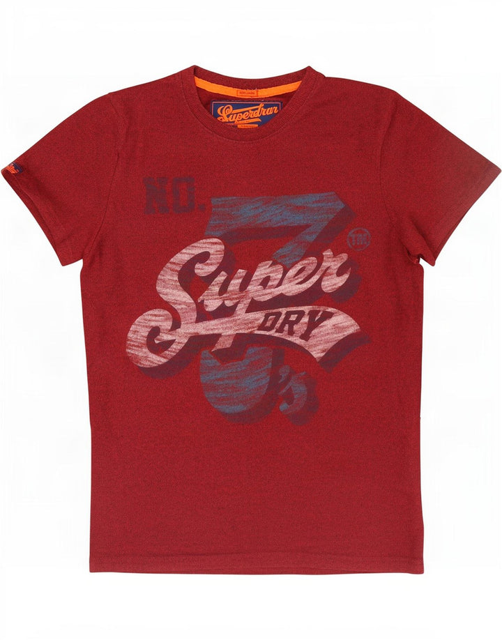 Camiseta masculina Superdry com estampa gráfica grande algodão manchado marrom