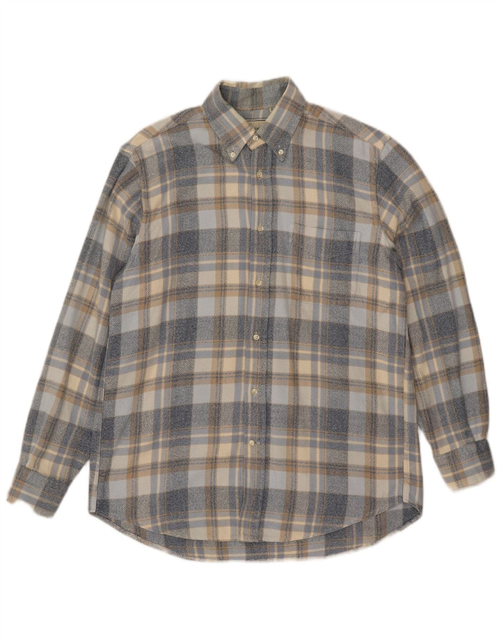 Camisa masculina de flanela Norton & Wilson tamanho 40 15 3/4 xadrez azul médio