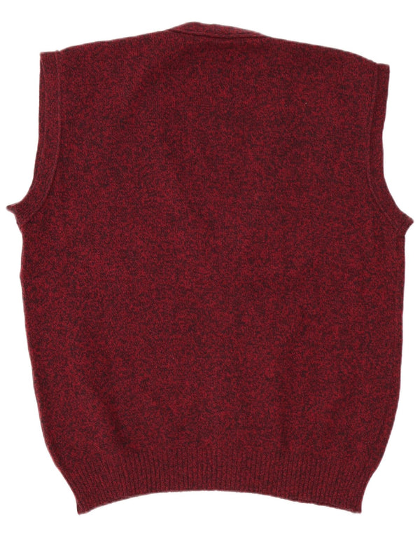 Vintage Mens Sleeveless Cardigan Sweater XL Burgundy Flecked Lambswool