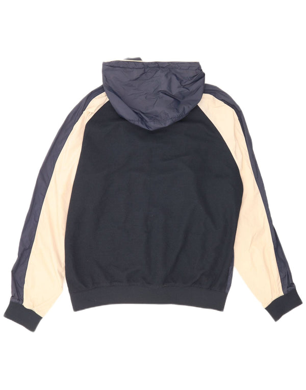 Jaqueta bomber masculina Zara com capuz Reino Unido 40 grande bloco colorido azul marinho nylon