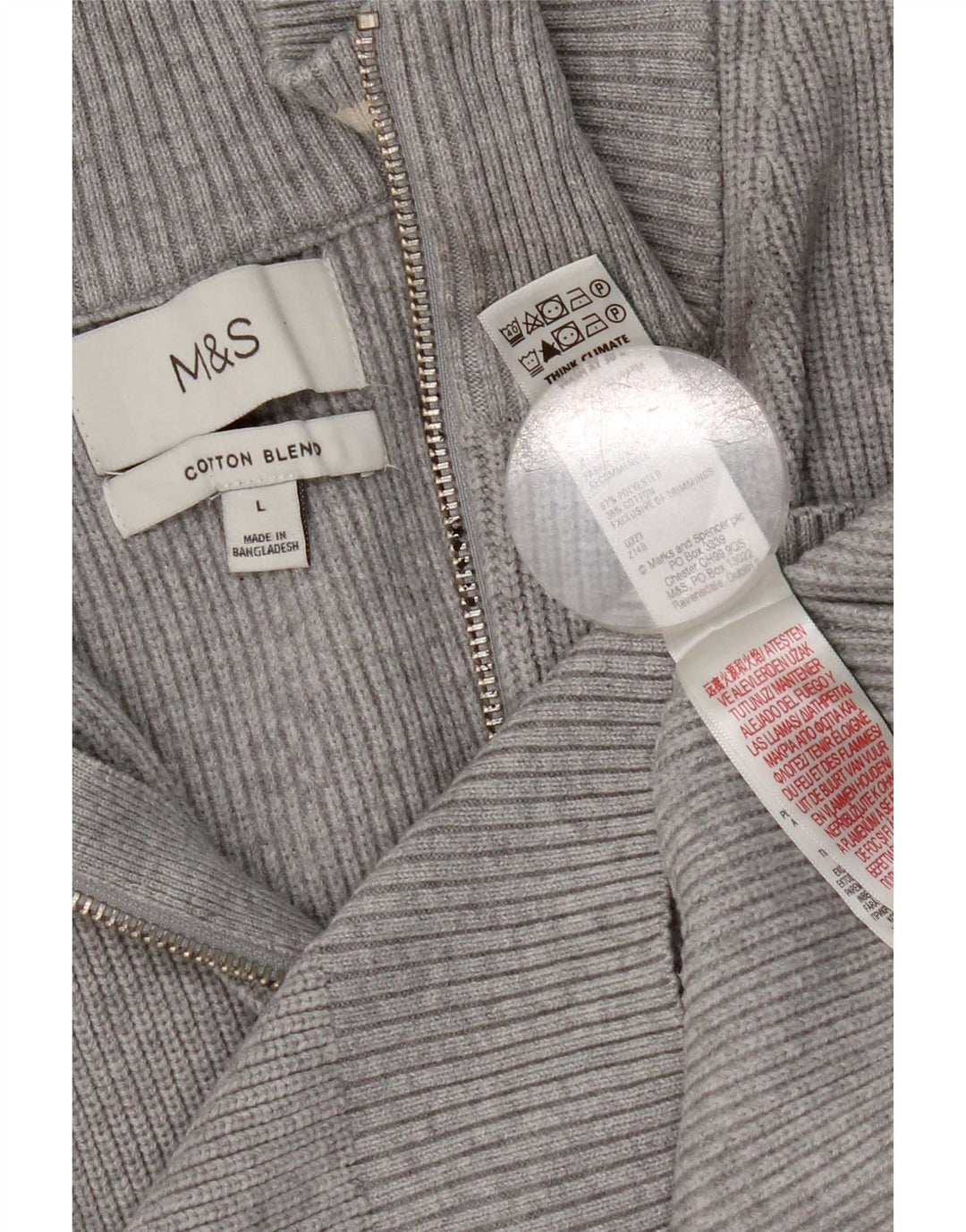 Suéter masculino Marks & Spencer de ajuste regular com zíper e gola grande cinza