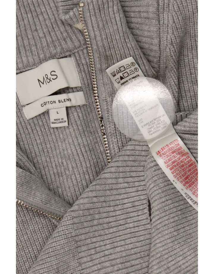 Suéter masculino Marks & Spencer de ajuste regular com zíper e gola grande cinza