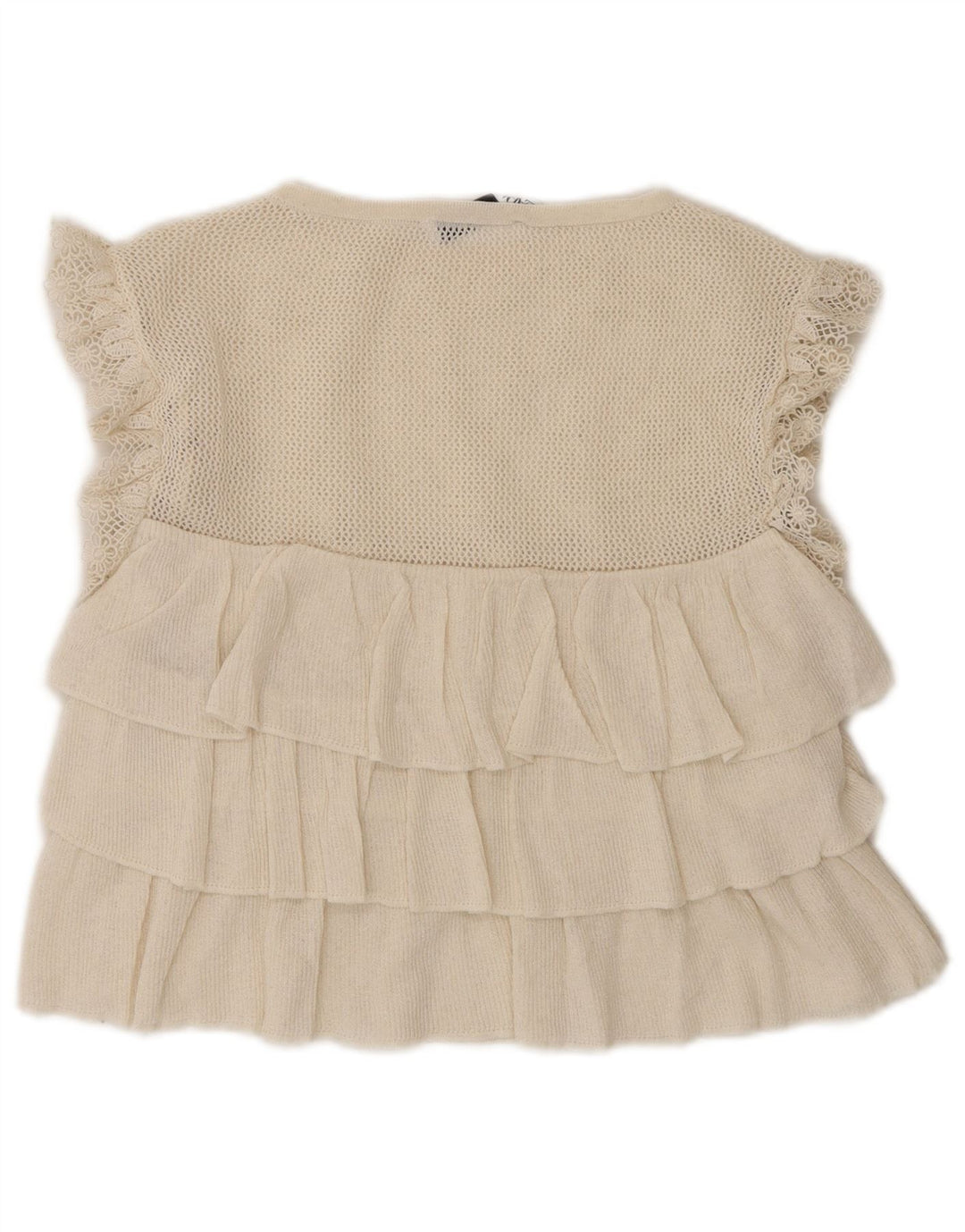 Blusa feminina Zara sem mangas crop top Reino Unido 8 pequeno poliéster branco
