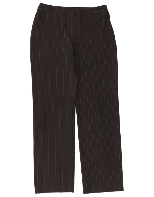 Calça feminina casual reta Oasis Reino Unido 10 pequena W30 L30 risca de giz preta