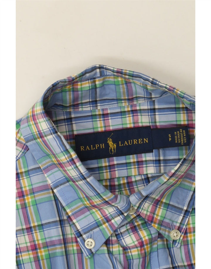 Camisa masculina Ralph Lauren pequena xadrez azul de algodão