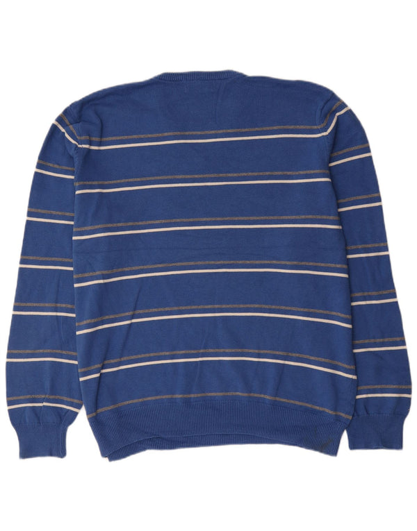 Suéter masculino Marks & Spencer Blue Harbor com decote em V XL listrado azul