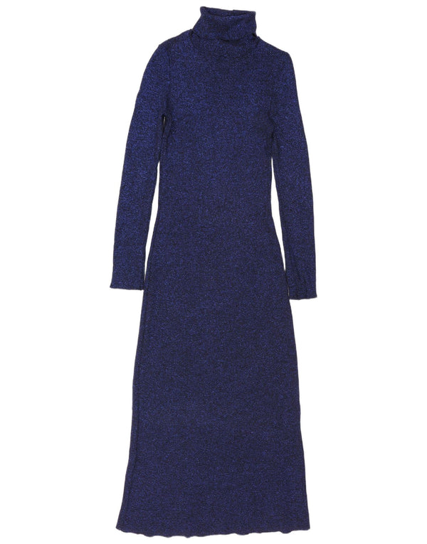Vestido jumper feminino Zara de manga comprida Reino Unido 8 pequeno azul marinho manchado de viscose
