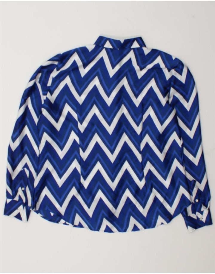 Blusa camisa feminina Ralph Lauren UK 18 XL azul Chevron poliéster