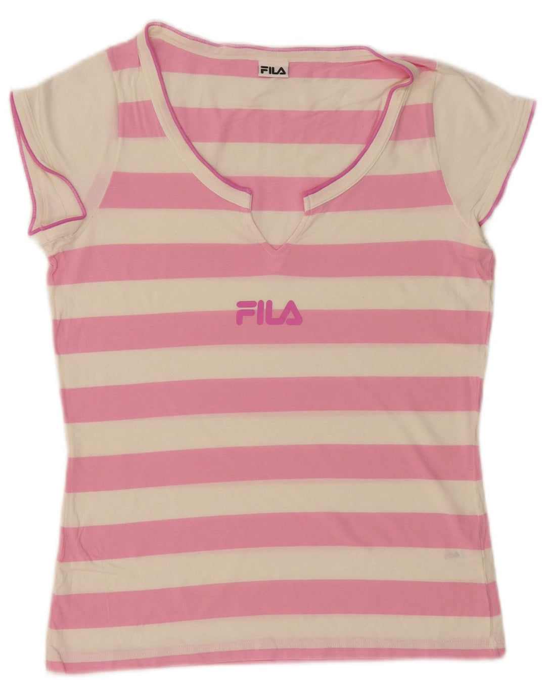 Camiseta feminina Fila Graphic UK 12 algodão listrado rosa médio