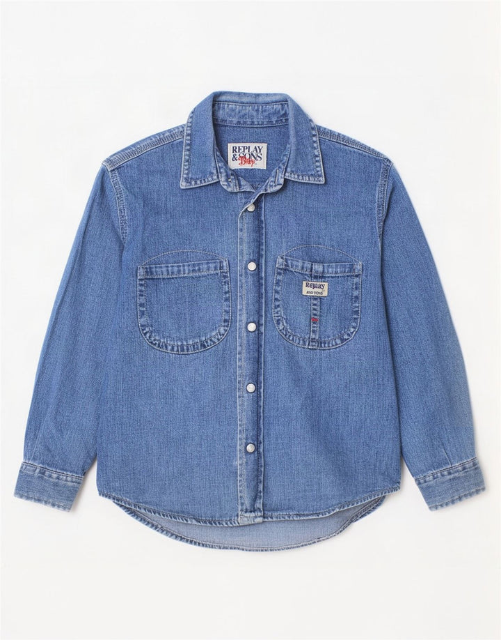 Camisa jeans gráfica Replay Boys 6-7 anos algodão azul