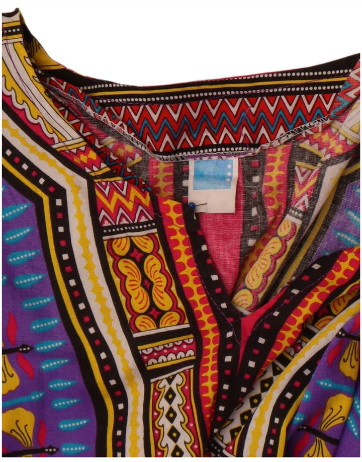 Blusa feminina vintage praia top tamanho único algodão geométrico roxo
