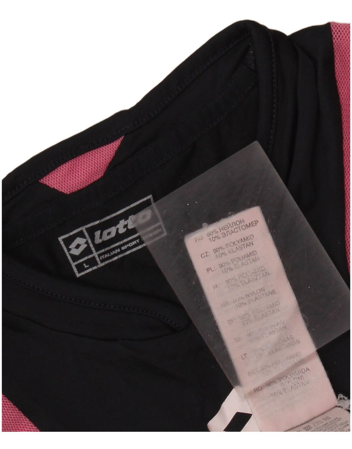 Camiseta feminina LOTTO UK 14 grande bloco colorido preto poliamida