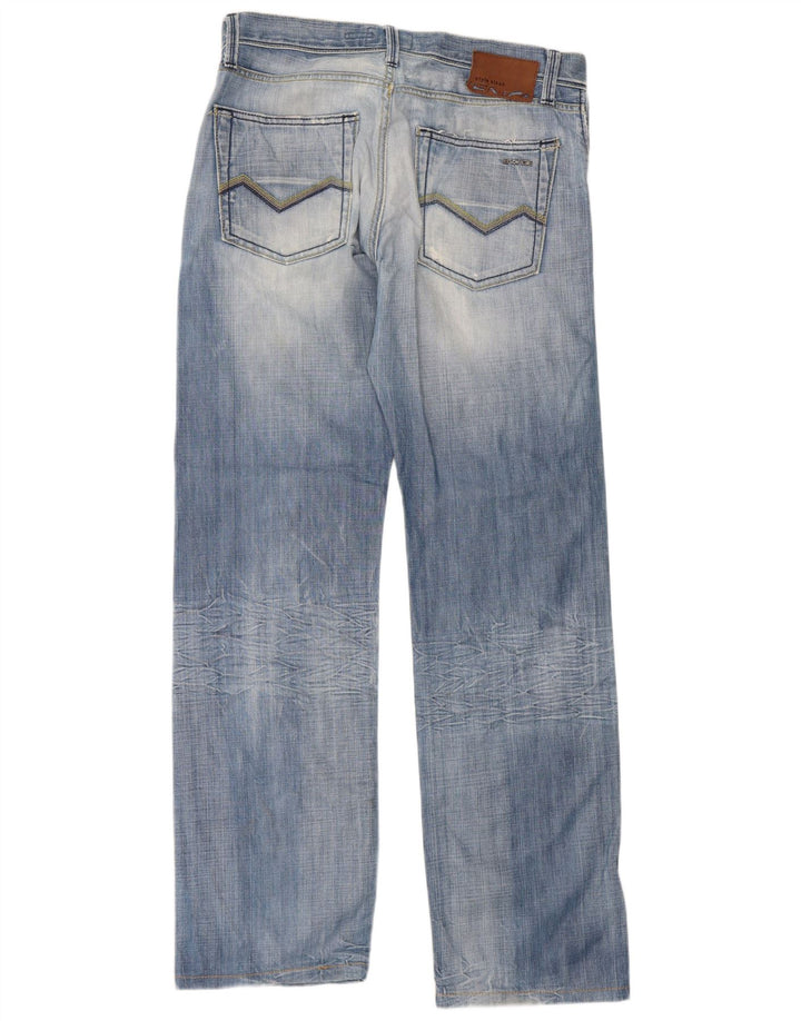 Energie Calça jeans reta masculina desgastada W34 L36 algodão azul