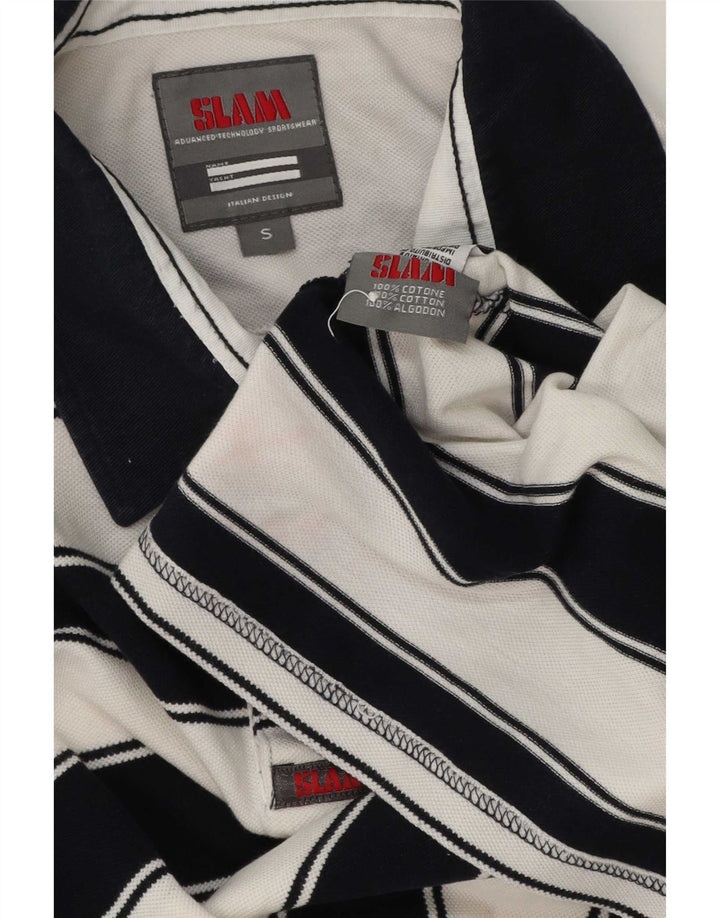 Camisa polo masculina Slam pequena listrada branca de algodão
