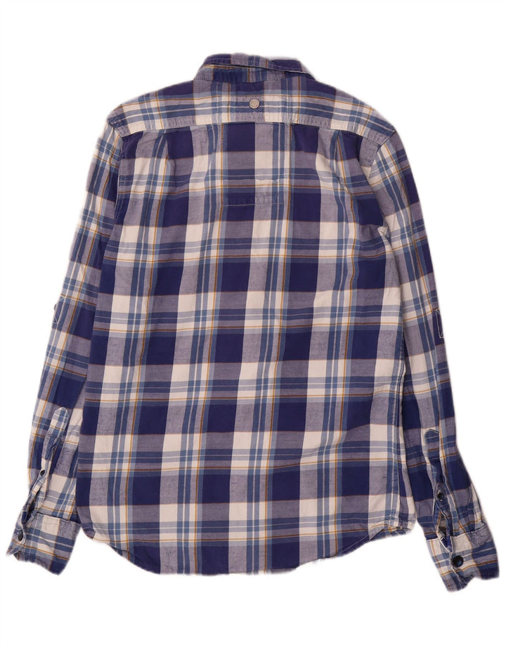 Camisa masculina Superdry de flanela média azul marinho xadrez algodão