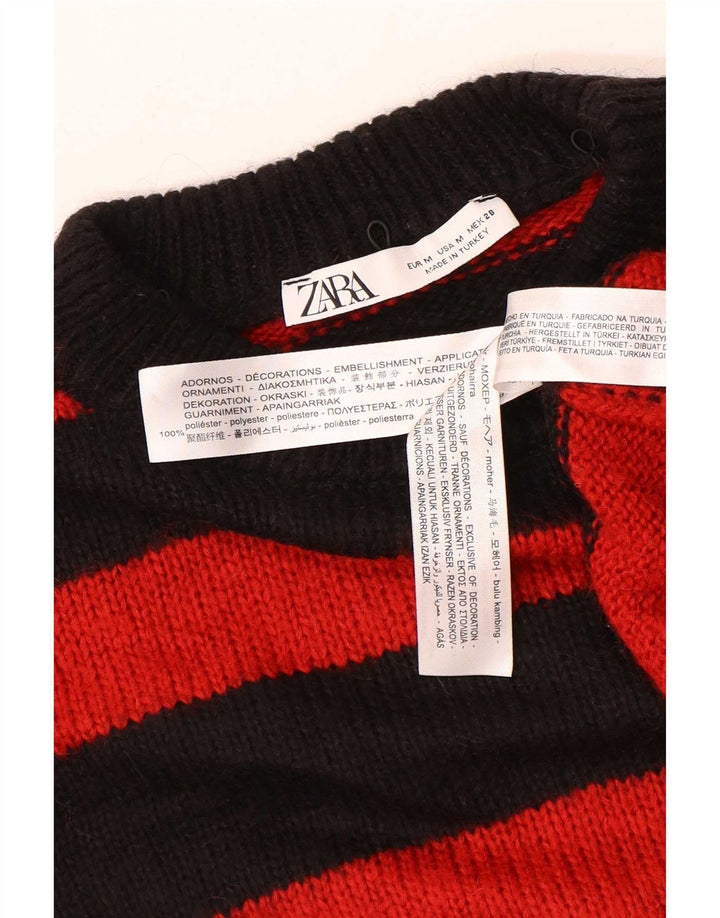 Suéter feminino Zara com gola canoa grande e listrado preto médio Reino Unido 14