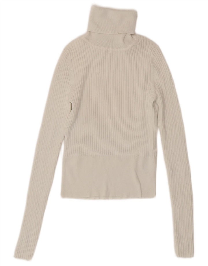 Zara Suéter feminino cropped com gola redonda Reino Unido 8 pequeno viscose branca