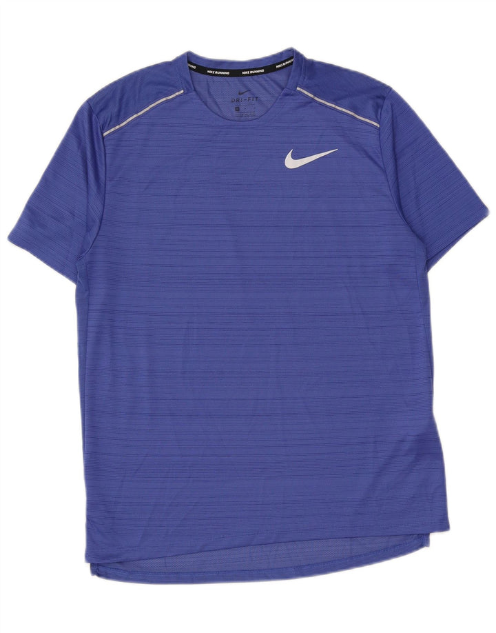 Nike Mens Dri Fit Camiseta Top Médio Azul Listrado Poliéster