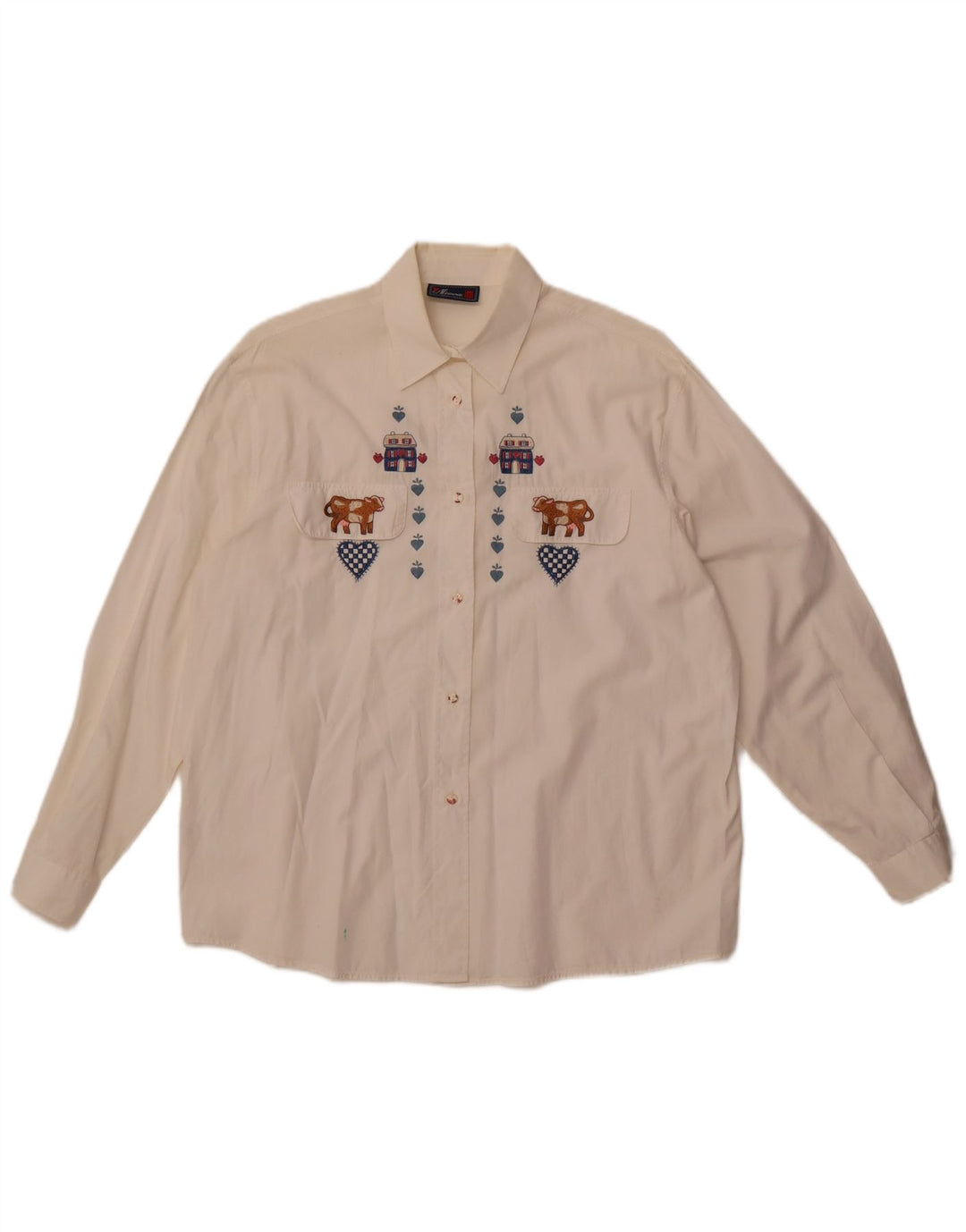 Camisa gráfica feminina vintage Reino Unido 14 grande algodão branco