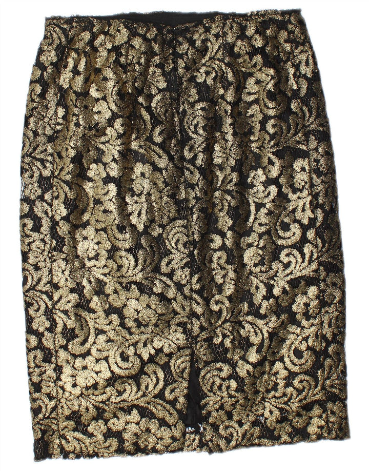 Saia lápis feminina vintage W30 ouro médio Paisley