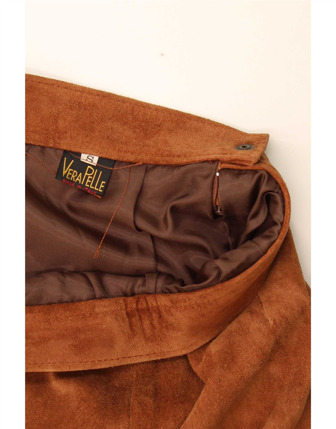 Saia feminina vintage de camurça pequena W27 couro marrom