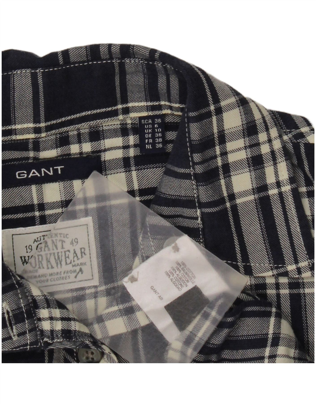 Camisa feminina de flanela Gant UK 10 pequena algodão xadrez azul marinho