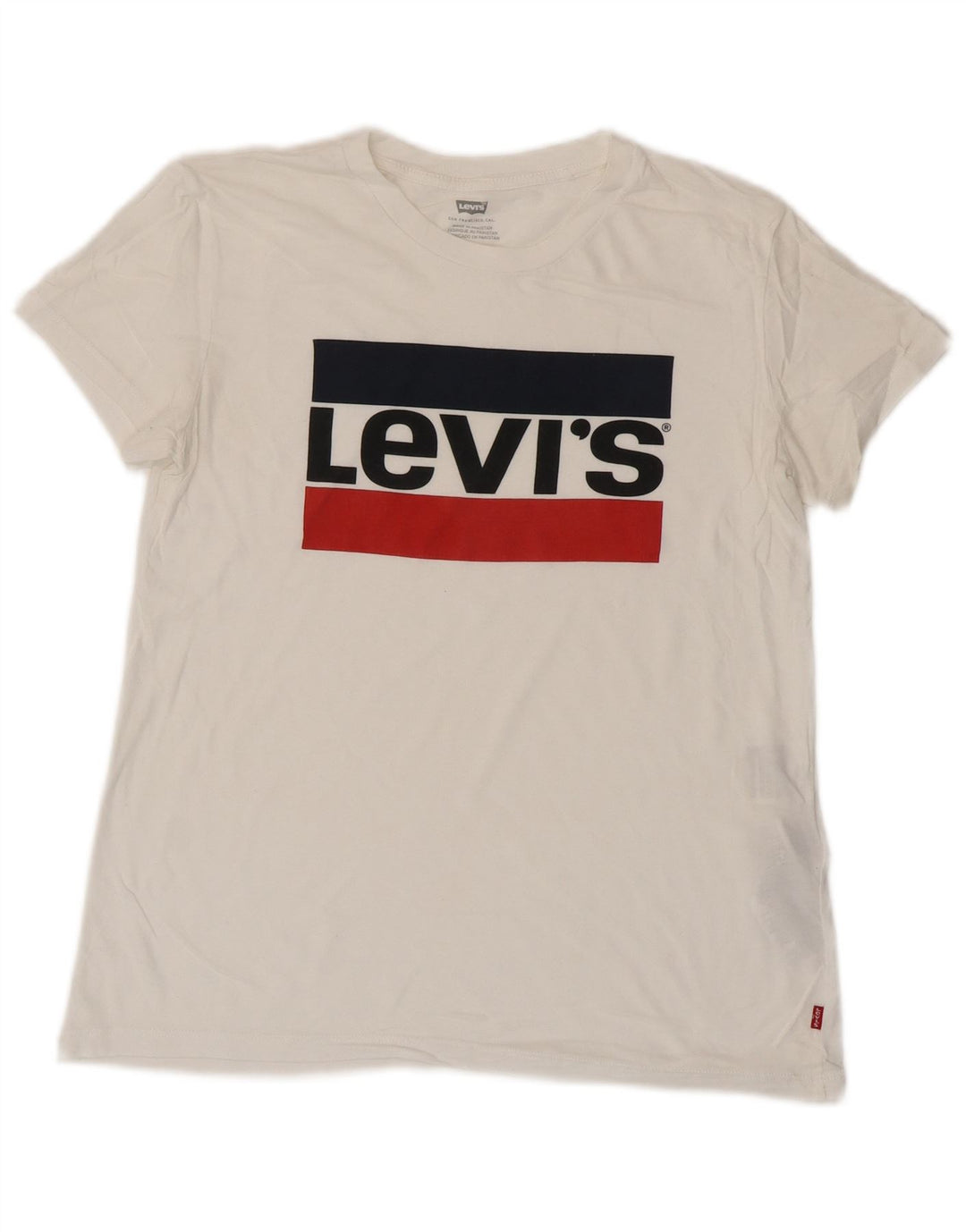 Camiseta feminina estampada grande da LEVI'S Reino Unido 6 XS algodão branco