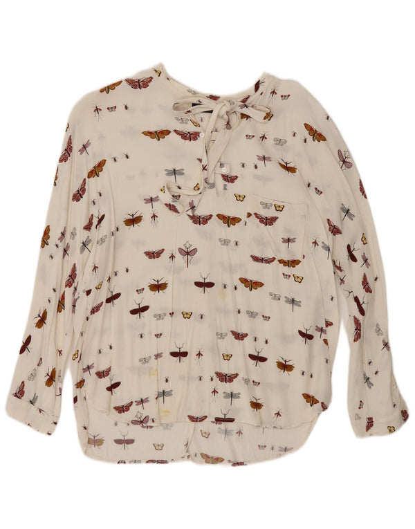 Blusa feminina de manga comprida Zara UK 16 grande borboleta branca