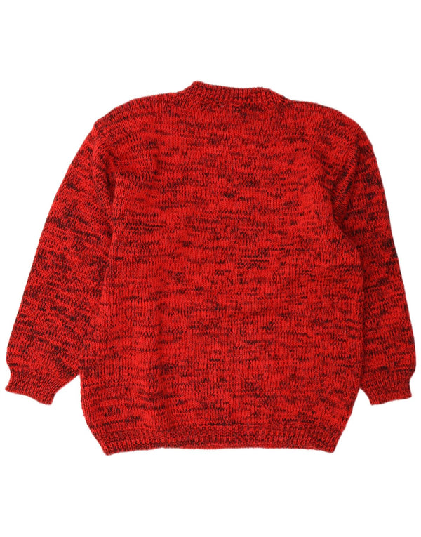 Suéter feminino vintage com gola redonda e gola redonda Reino Unido 14 médio vermelho manchado