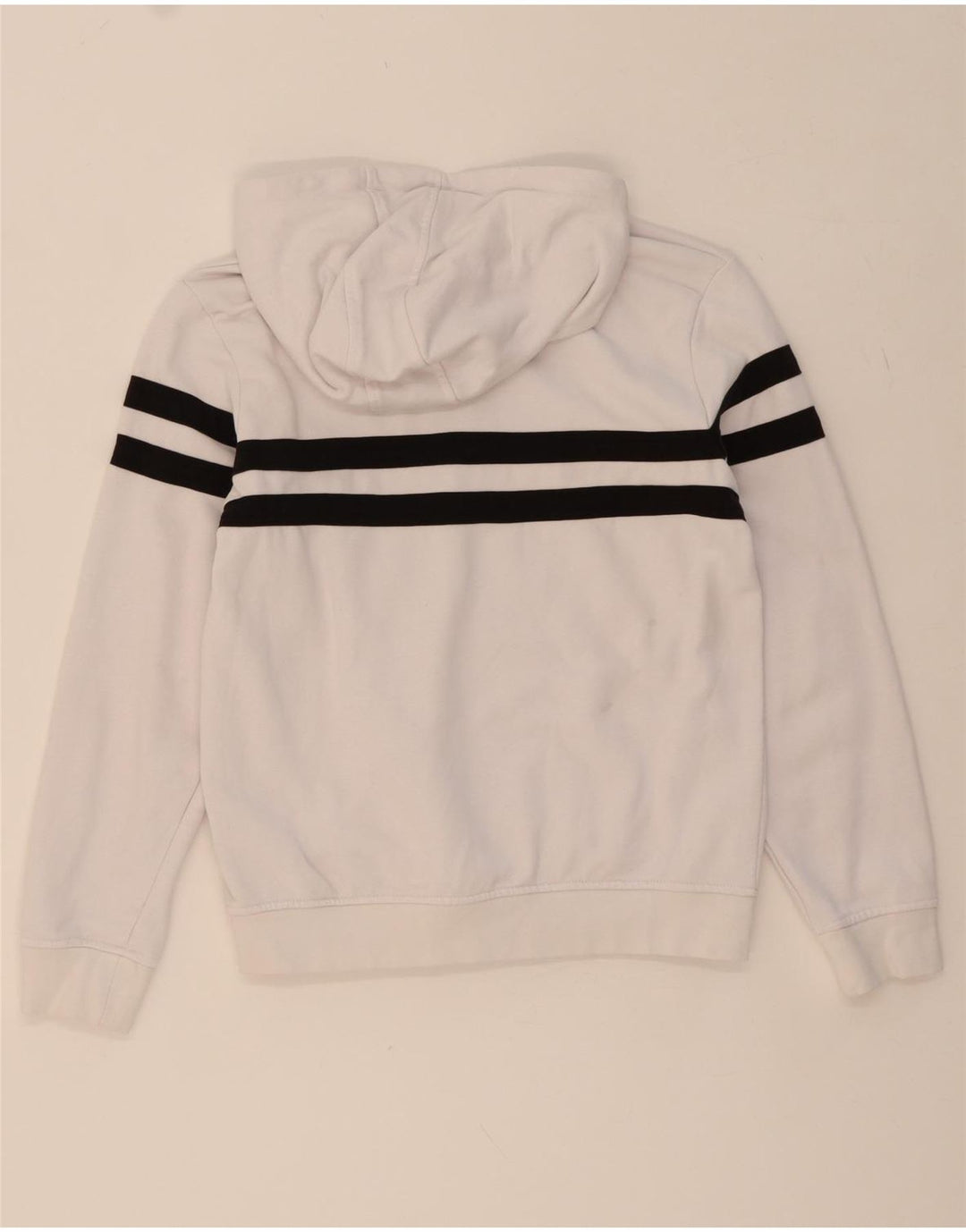 ELLESSE Boys Hoodie Jumper 11-12 Years White Striped Cotton Vintage Ellesse and Second-Hand Ellesse from Messina Hembry 