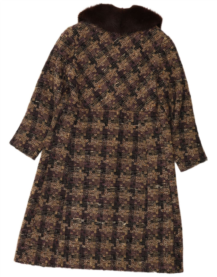 Sobretudo feminino VINTAGE UK 14 xadrez multicolorido médio