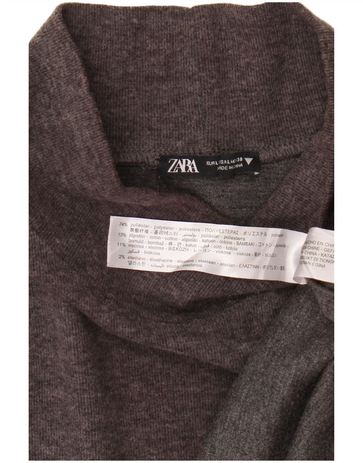 Zara Vestido feminino manga 3/4 Reino Unido 16 grande poliéster marrom