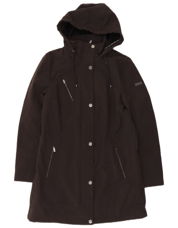 Jaqueta parka feminina com capuz Dkny UK 12 poliéster preto médio
