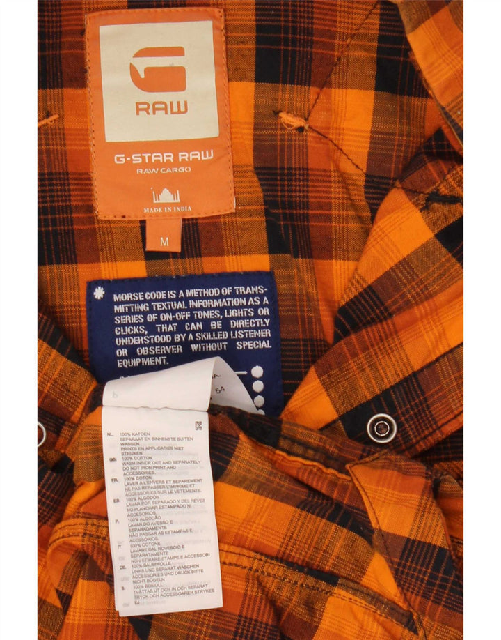 Camisa masculina G-Star de algodão xadrez laranja médio