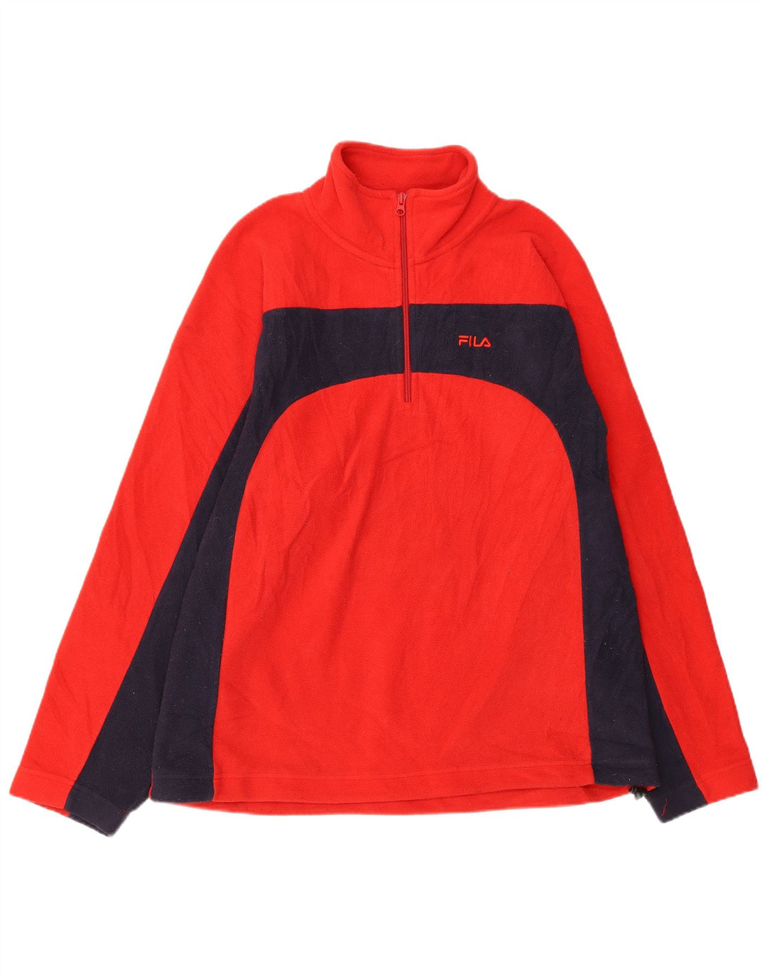 Fila Suéter masculino de lã com zíper e gola grande em bloco vermelho