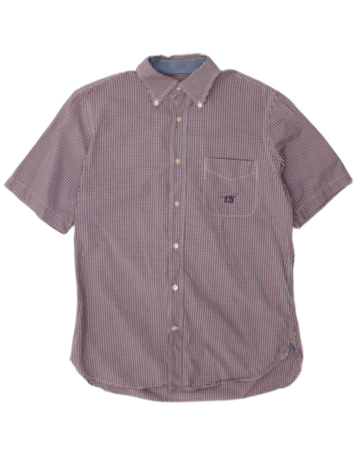 Camisa masculina de manga curta Henry Cottons tamanho 40 xadrez marrom médio