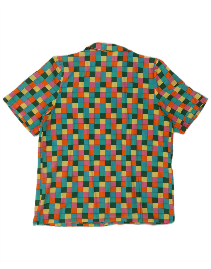 Camisa feminina vintage de manga curta UK 16 grande xadrez multicolorida