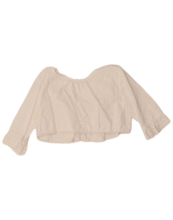 Top feminino vintage manga 3/4 UK 12 médio branco