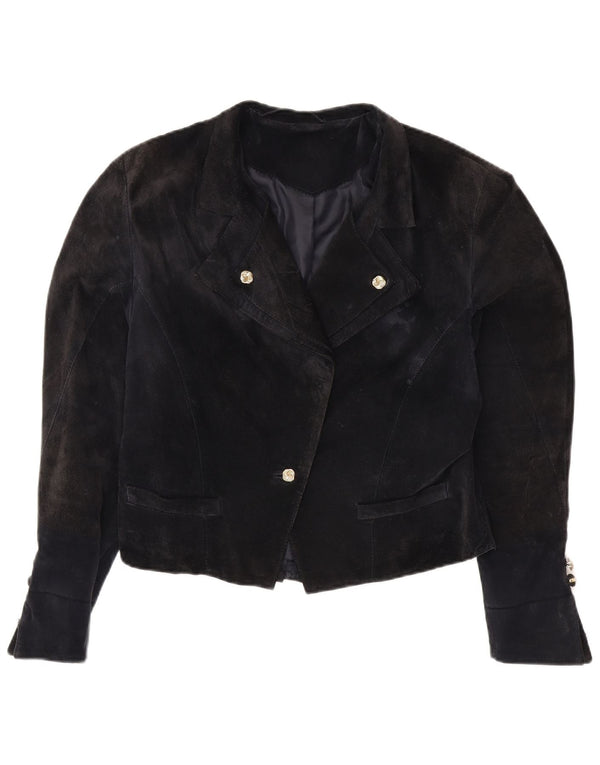 Jaqueta blazer feminina vintage com 1 botão e viscose azul marinho médio Reino Unido 14