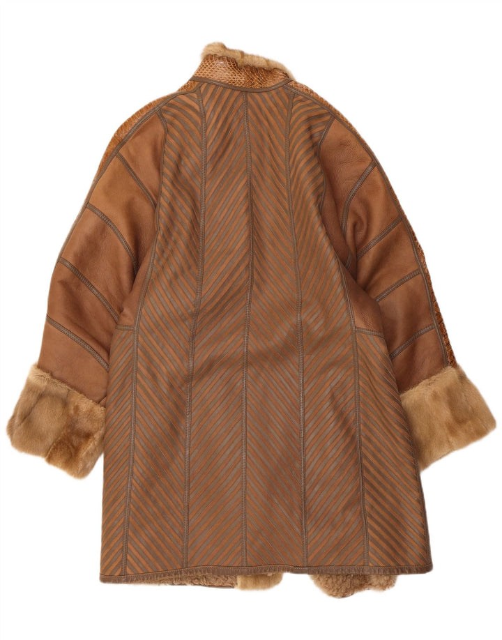 Casaco feminino vintage de shearling UK 16 grande listrado marrom