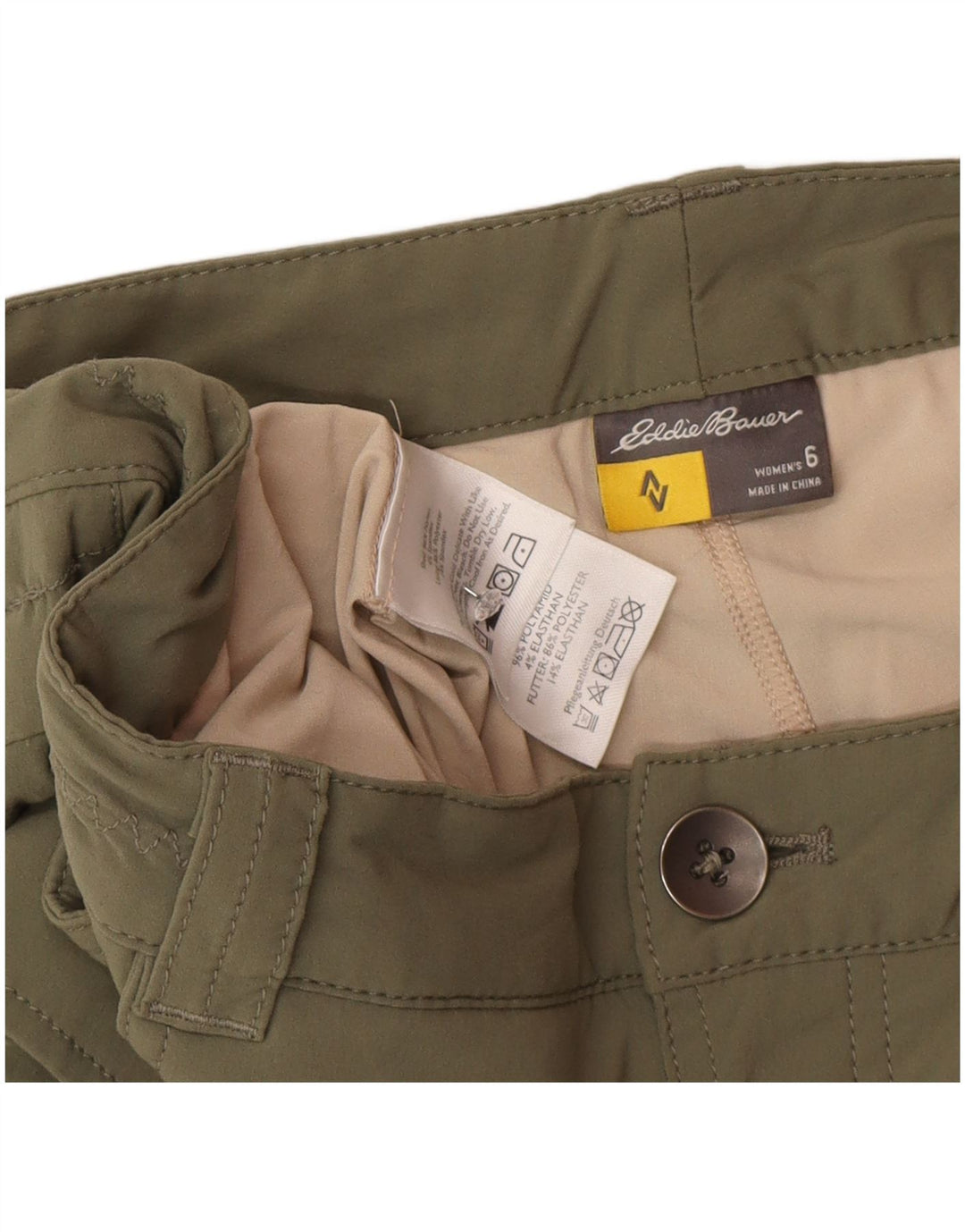 Saia cargo feminina Eddie Bauer EUA 6 médio W32 nylon cáqui