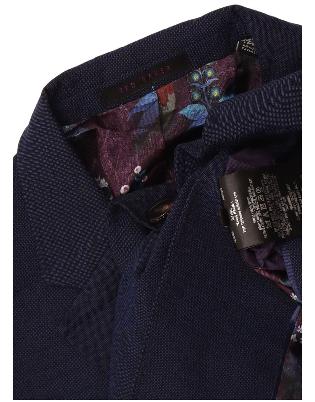 Jaqueta blazer masculina de 2 botões Ted Baker Reino Unido 44 2XL lã azul marinho