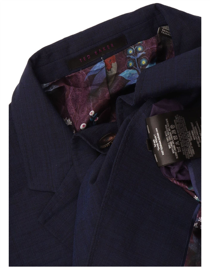 Jaqueta blazer masculina de 2 botões Ted Baker Reino Unido 44 2XL lã azul marinho